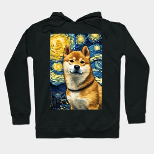 Cute Shiba Inu Dog Breed Painting in a Van Gogh Starry Night Art Style Hoodie